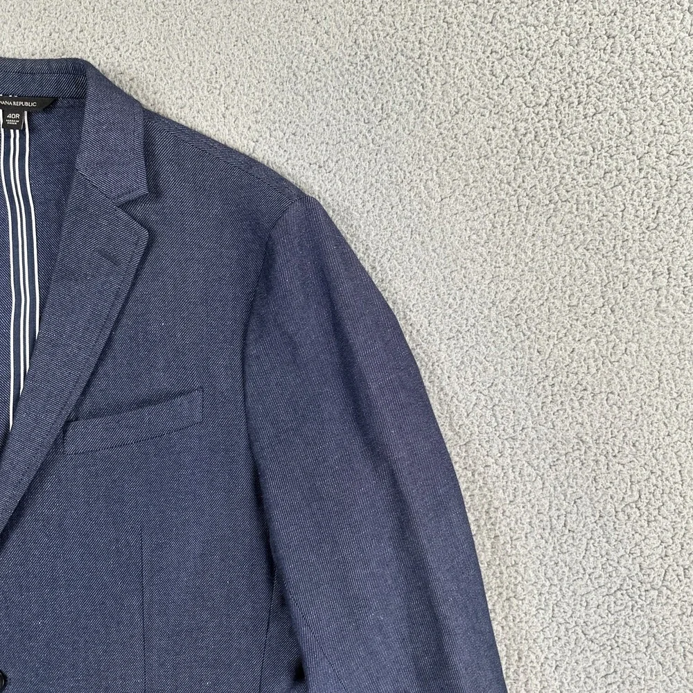 Banana Republic Blazer 40R Blue Slim Fit Wool Linen Unstructured Stretch